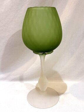 VTG Empoli Italy Green Optic Diamond Brandy Snifter Pedestal Vase Satin Frosted
